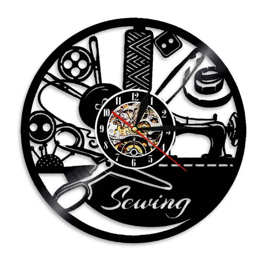 Sewing Retro Vinyl Record Wall Clock Sewing Machine Decorative Quilter Art Wall Decor Clock 3D Wall Watch Unique Gift