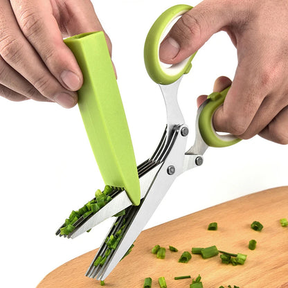 Multi-Layer Kitchen Scissor Herb Cutting Shear With Safe Cover