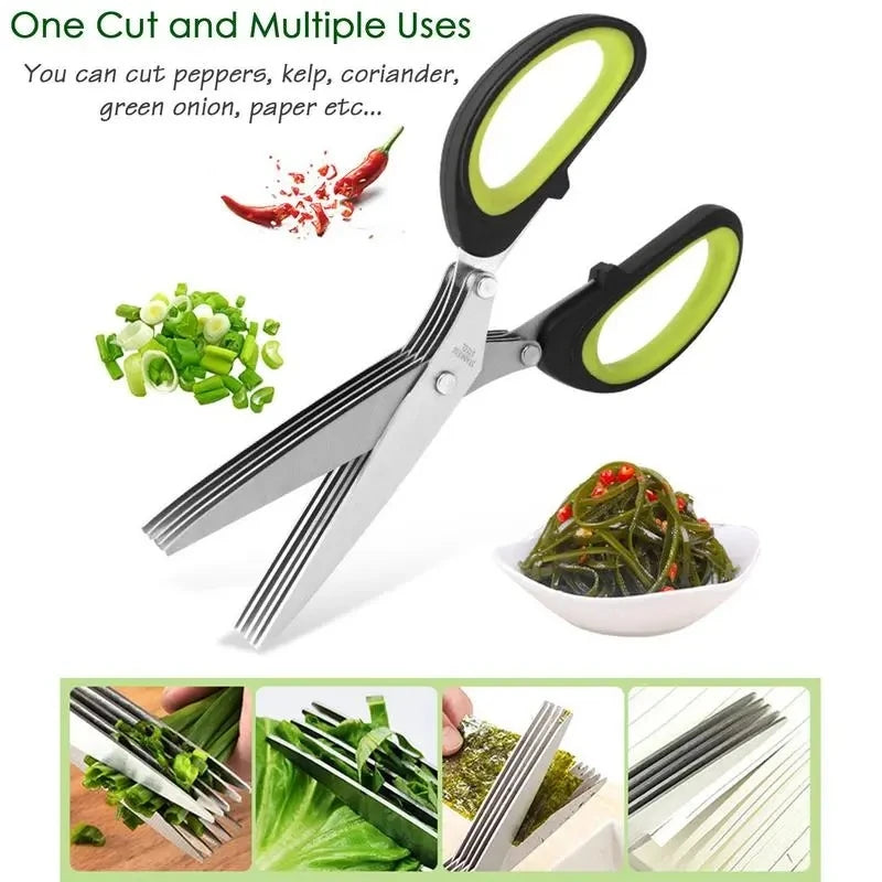 Multi-Layer Kitchen Scissor Herb Cutting Shear With Safe Cover