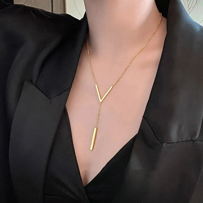 V Shape Stick Pendant Necklace for Women