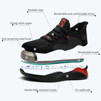 Indestructible Shoes Men Safety Work Shoes with Steel Toe Cap Puncture-Proof Boots Lightweight Breathable Sneakers