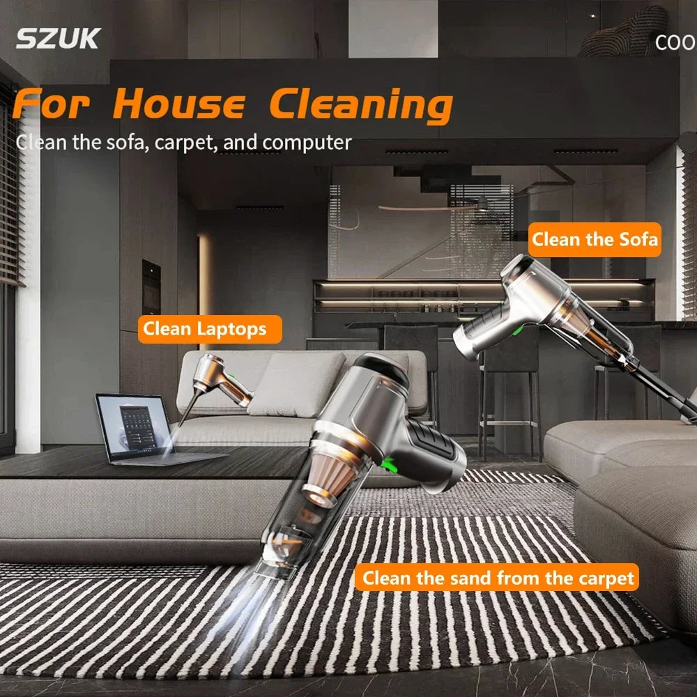 SZUK 95000PA Car Vacuum Cleaner Mini Powerful Cleaning Machine for Car Strong Suction Handheld Wireless Portable Home Appliance