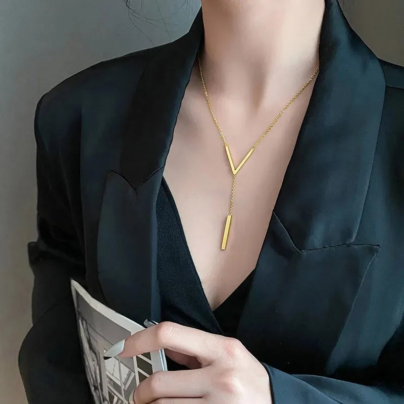 V Shape Stick Pendant Necklace for Women