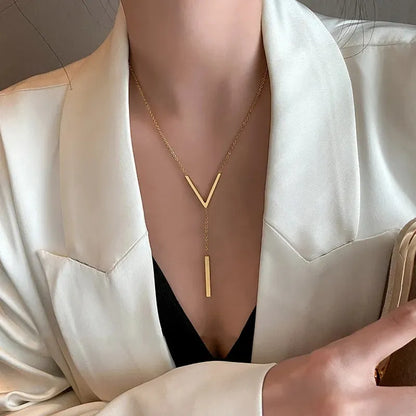 V Shape Stick Pendant Necklace for Women