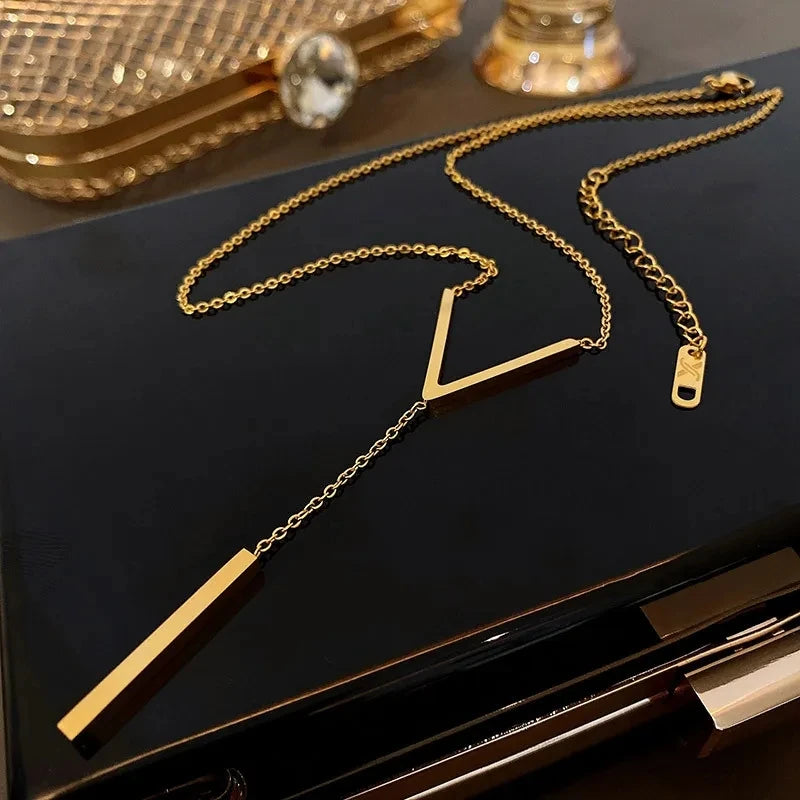 V Shape Stick Pendant Necklace for Women